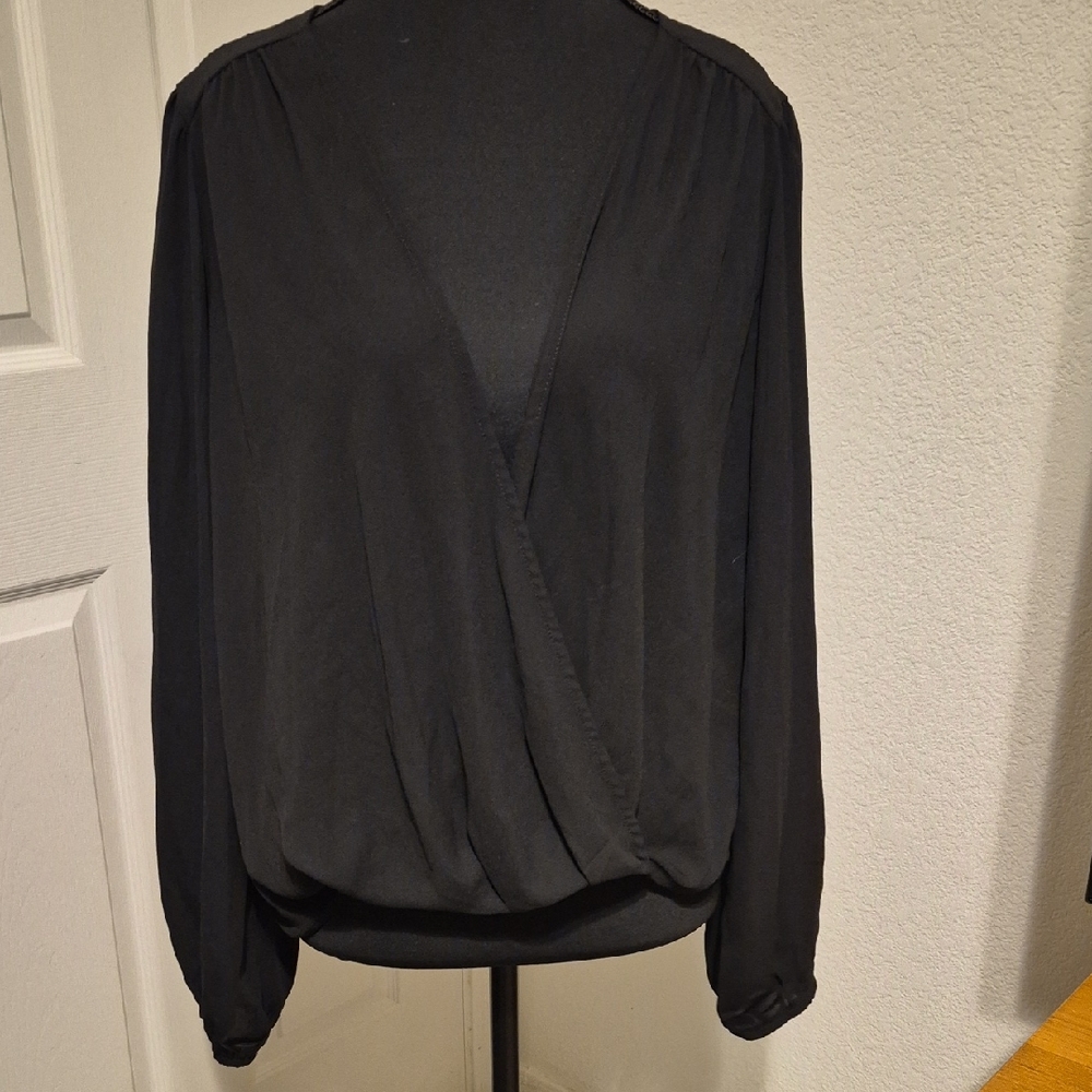 Forever 21 Black Wrap-Front Long Sleeve Blouse